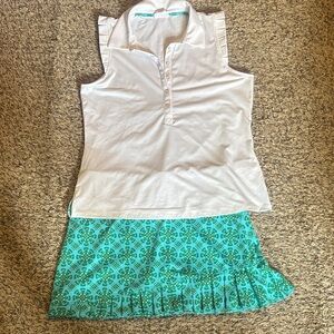 Sigrid Olsen Turquoise Floral Ruffle Hem Skort and Top Set